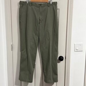 LL Bean Comfort Waist Pants Mens 40x32 Green Cotton Business Casual Office